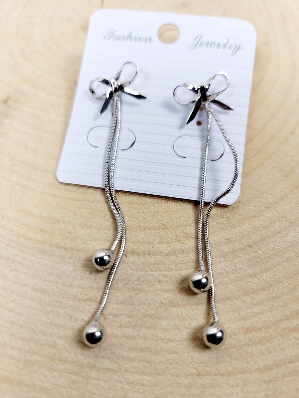 Brand New 2 In 1 Silver Tone Ribbon Rhinestone Dangle Earrings
